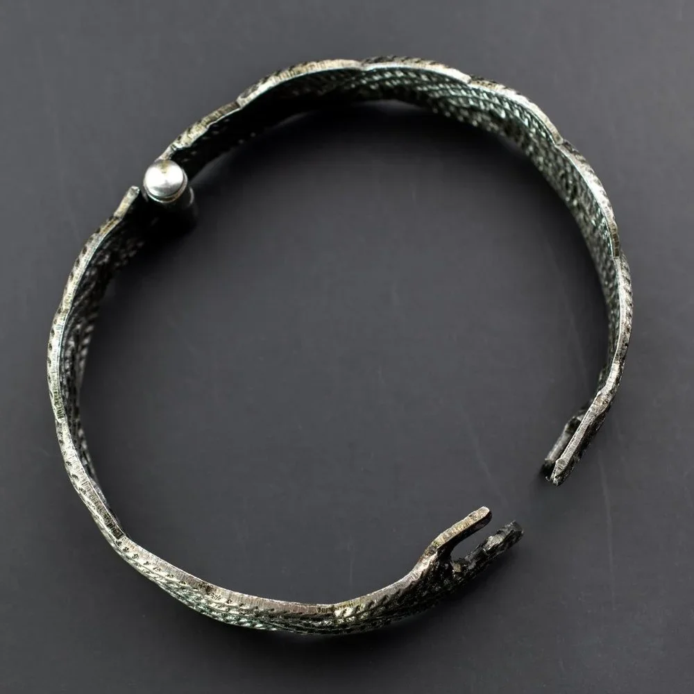 Wide metal rustic bangle, wicker bracelet bangle, stylish jewelry gift